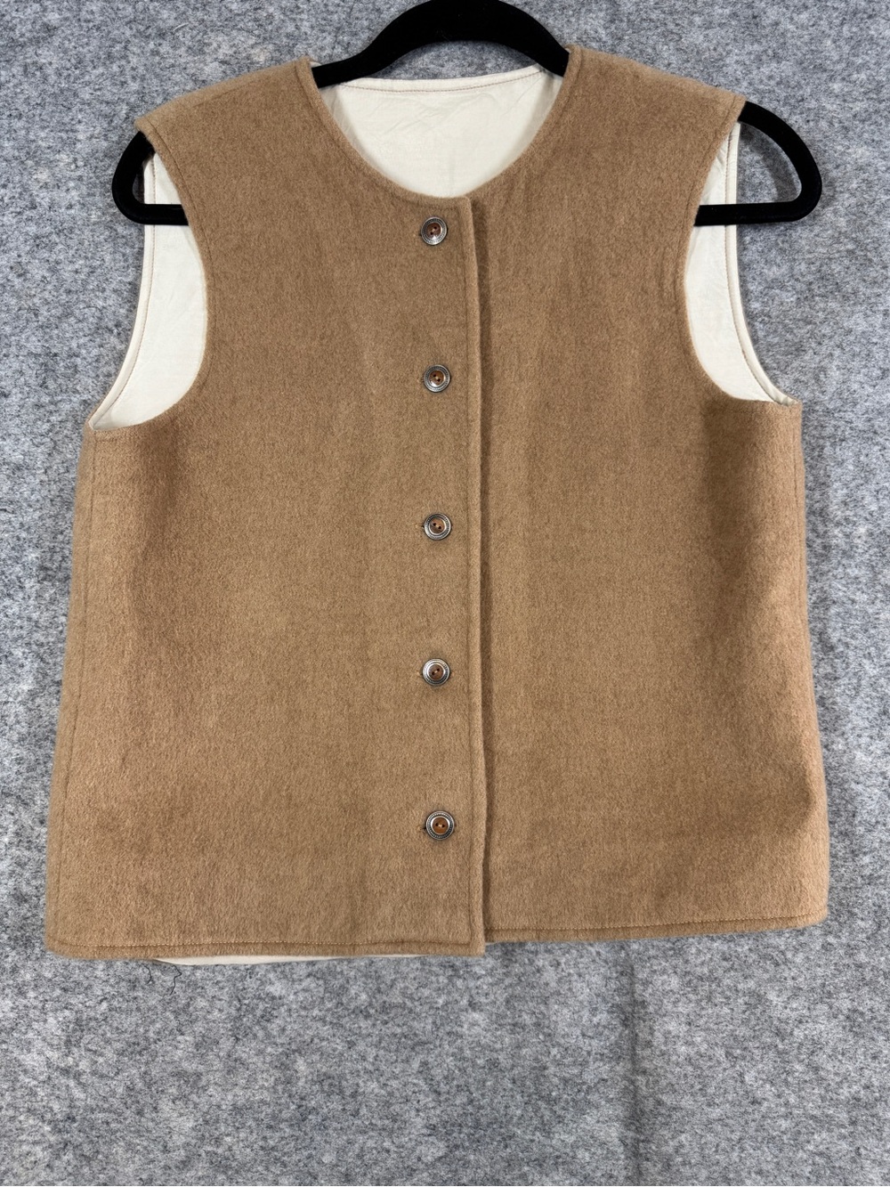 Vintage Camel Wool Blend Vest Beige Medium Minimalist Classic Fall Quiet Luxury
